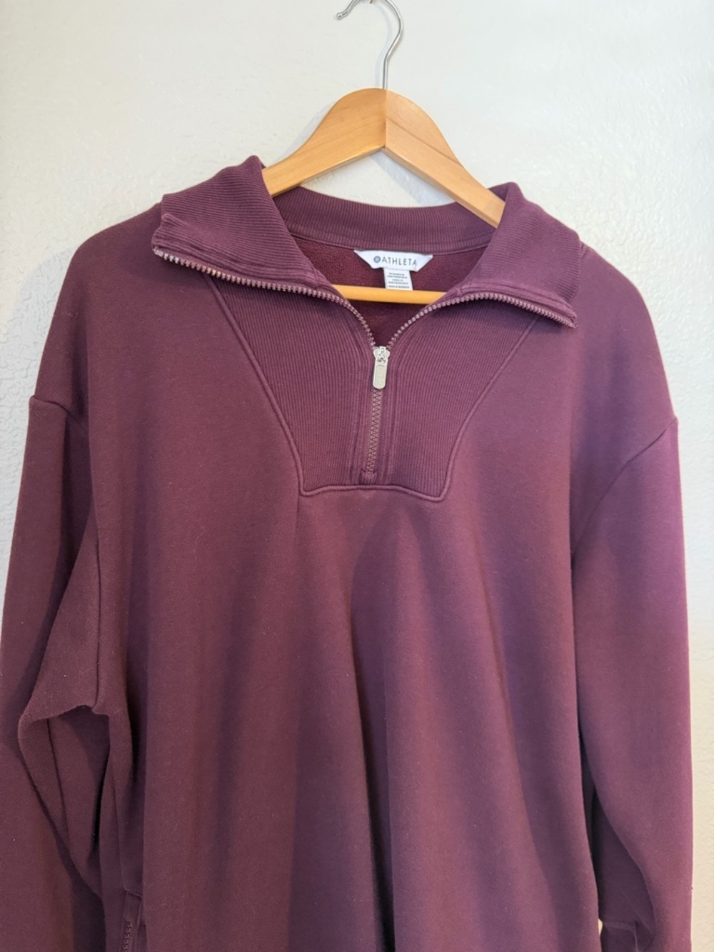 Athleta Cozy Karma 1/2 Zip Sweatshirt Maroon Burgundy Pullover Athleisure Large - Picture 3 of 8